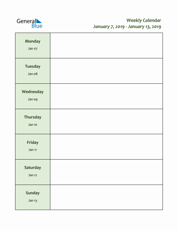 Weekly Customizable Planner - January 7 to January 13, 2019