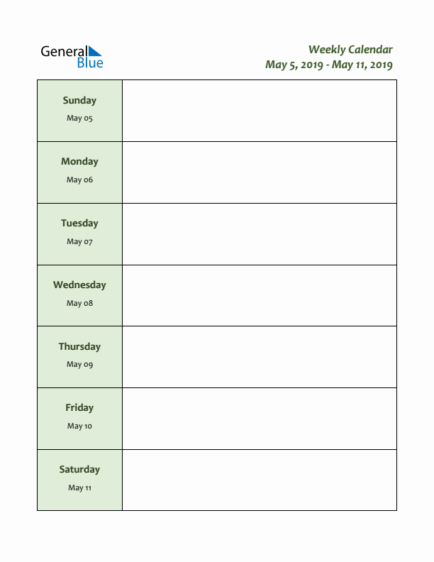 Weekly Customizable Planner - May 5 to May 11, 2019
