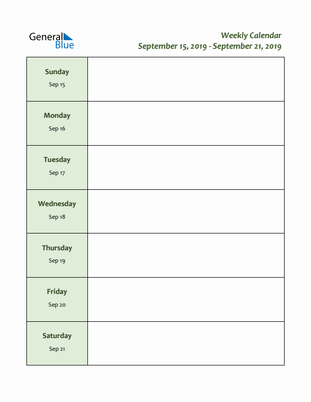 Weekly Customizable Planner - September 15 to September 21, 2019