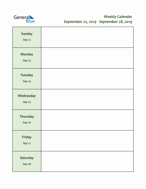 Weekly Customizable Planner - September 22 to September 28, 2019