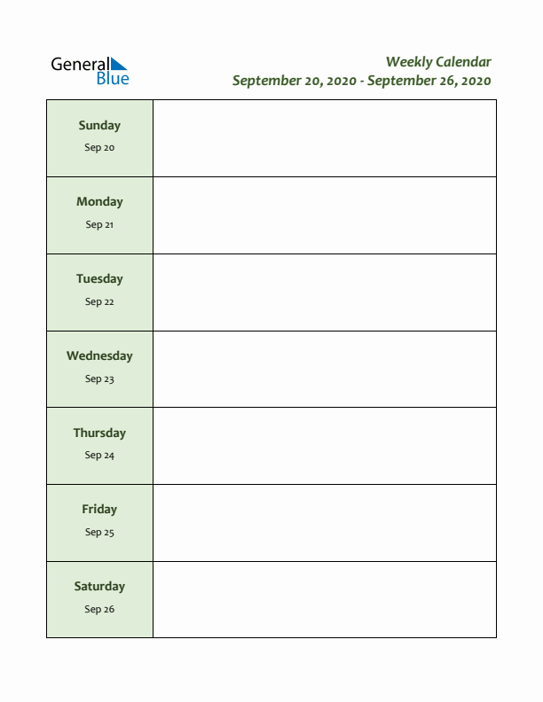 Weekly Customizable Planner - September 20 to September 26, 2020