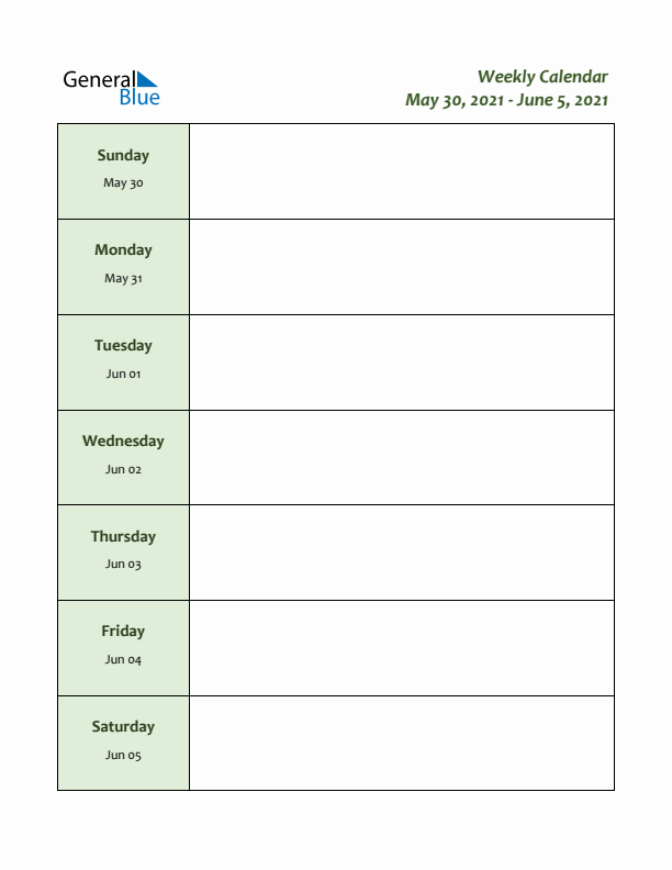 Weekly Customizable Planner - May 30 to June 5, 2021