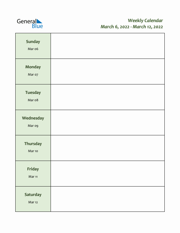 Weekly Customizable Planner - March 6 to March 12, 2022