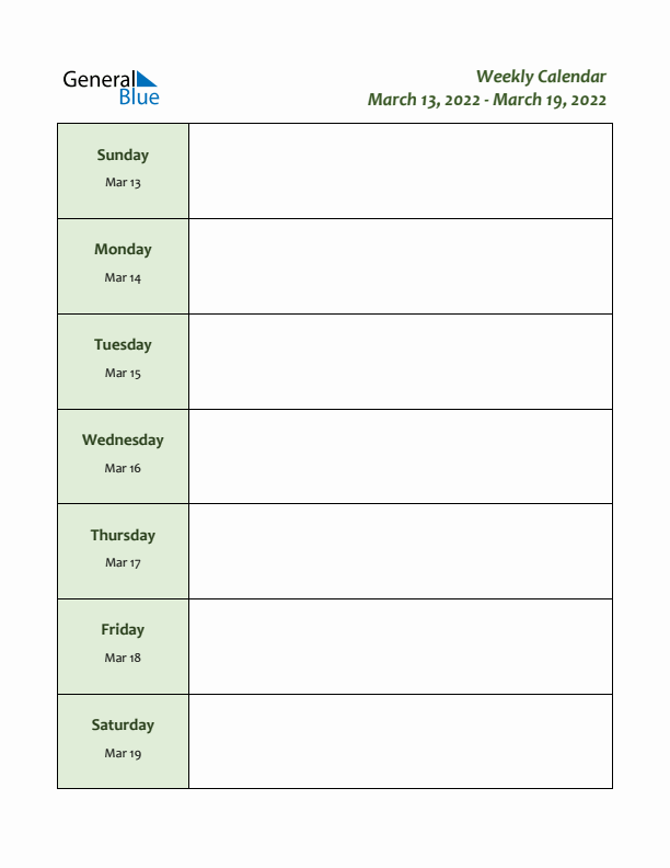 Weekly Customizable Planner - March 13 to March 19, 2022