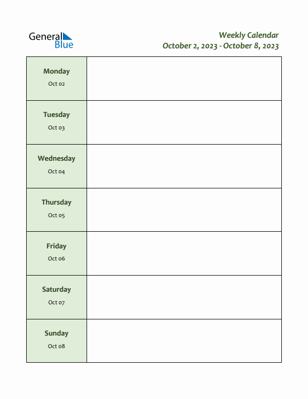 Weekly Customizable Planner - October 2 to October 8, 2023