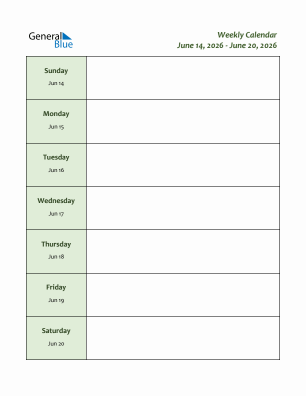 Weekly Customizable Planner - June 14 to June 20, 2026