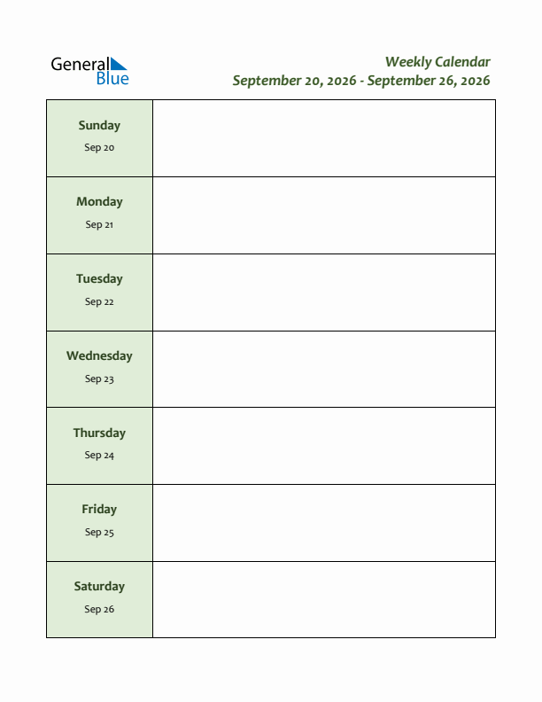 Weekly Customizable Planner - September 20 to September 26, 2026