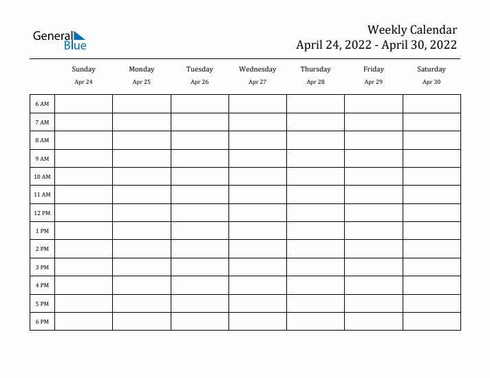 Weekly Printable Hourly Schedule with Sunday Start