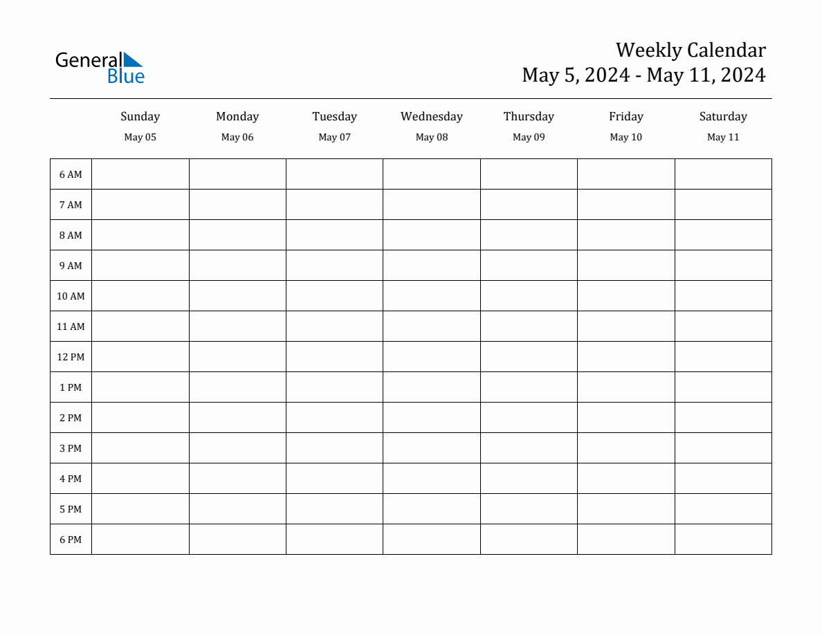Weekly Calendar May 5, 2024 to May 11, 2024 (PDF, Word, Excel)