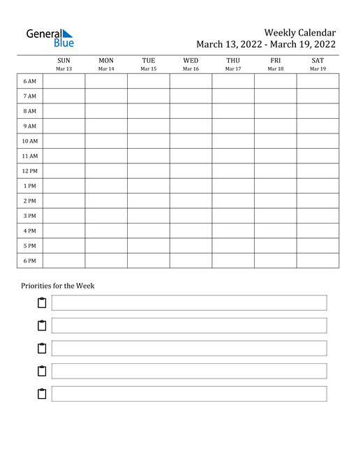 weekly calendar march 13 2022 to march 19 2022 pdf word excel