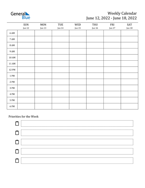 weekly calendar june 12 2022 to june 18 2022 pdf word excel