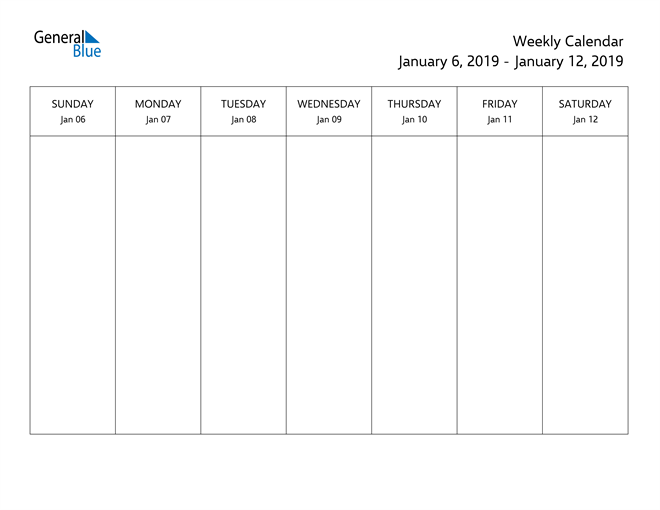 Weekly Calendar - January 6, 2019 to January 12, 2019 ...