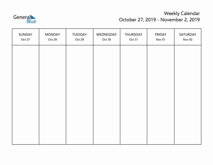 Printable Weekly Calendar with Sunday Start
