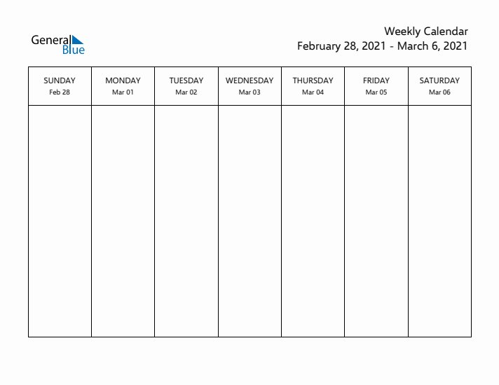 Simple Weekly Calendar with Sunday Start