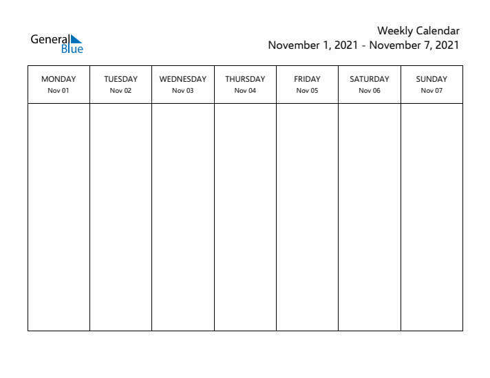Printable Weekly Calendar with Monday Start