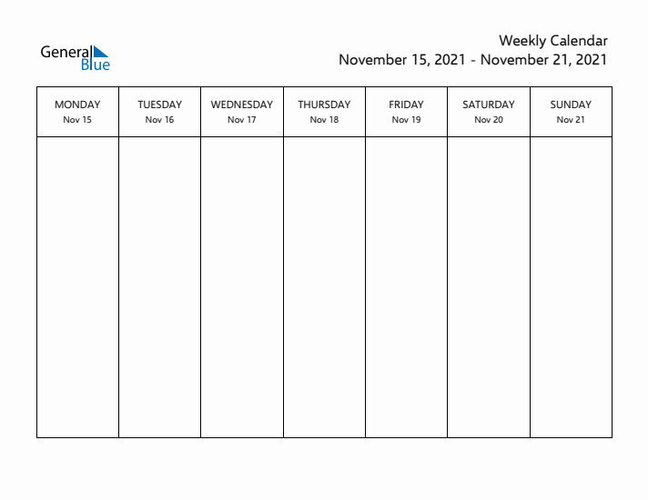 Printable Weekly Calendar with Monday Start
