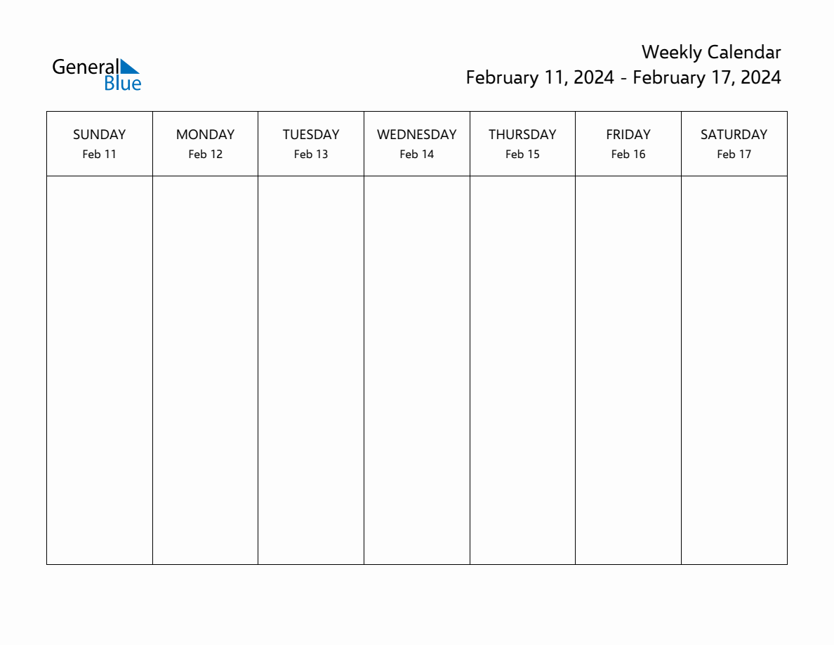 Blank Weekly Calendar for the Week of February 11, 2024