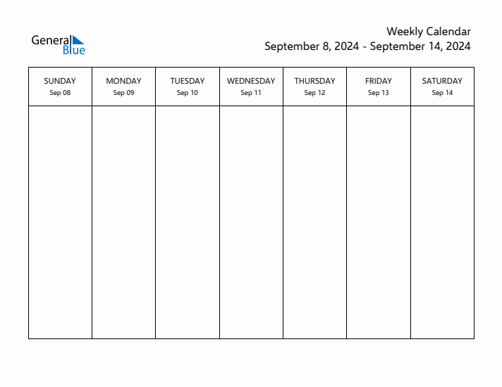 Blank Weekly Calendar for the Week of September 8, 2024