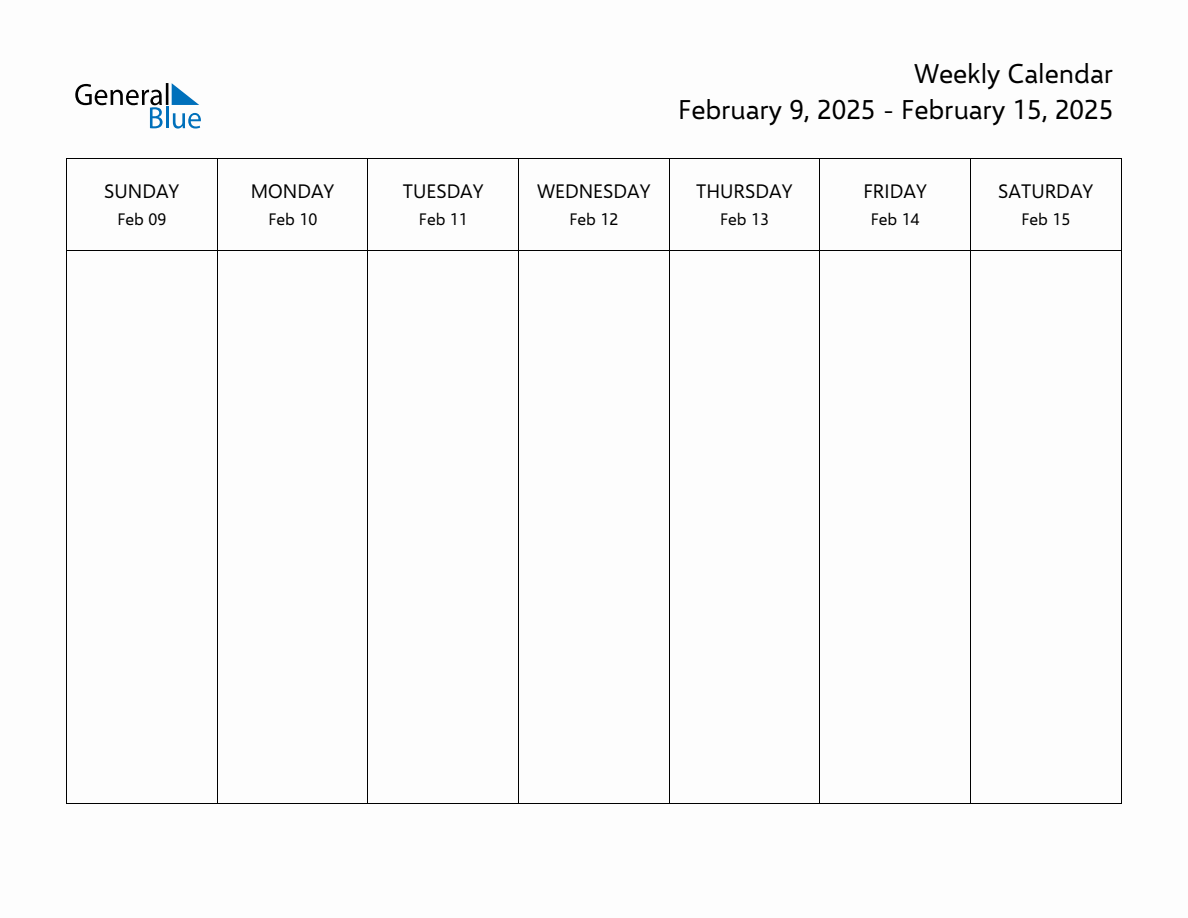 Blank Weekly Calendar for the Week of February 9, 2025
