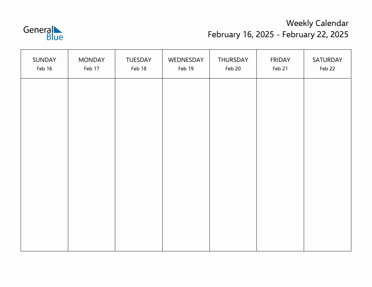 Blank Weekly Calendar for the Week of February 16, 2025