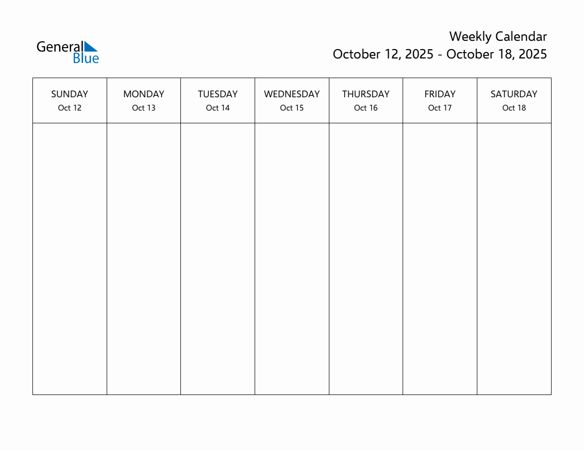 Blank Weekly Calendar for the Week of October 12, 2025