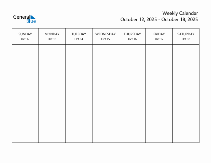 Blank Weekly Calendar for the Week of October 12, 2025