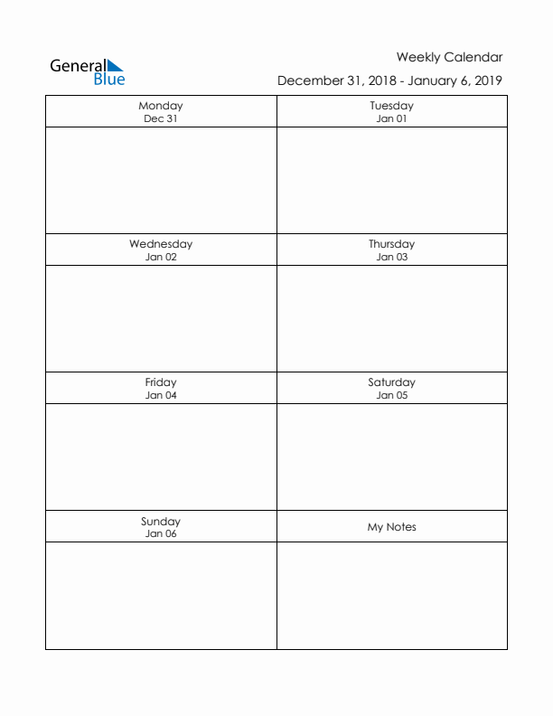 Printable Weekly Planner Template (Week 1 of 2019)