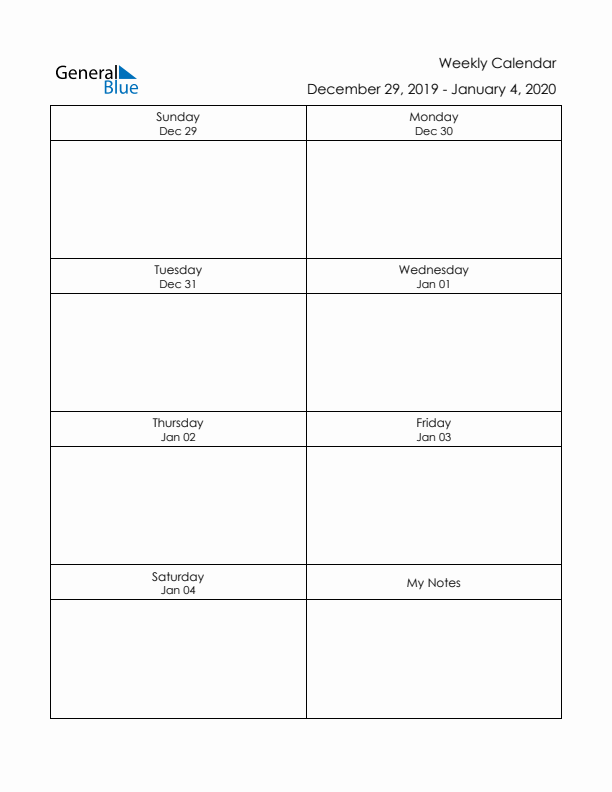 Printable Weekly Planner Template (Week 1 of 2020)