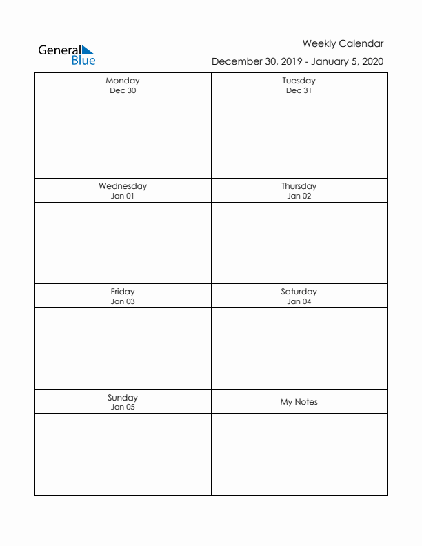 Printable Weekly Planner Template (Week 1 of 2020)