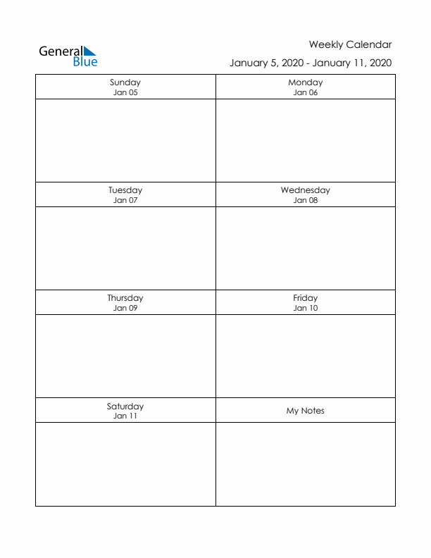 Printable Weekly Planner Template (Week 2 of 2020)