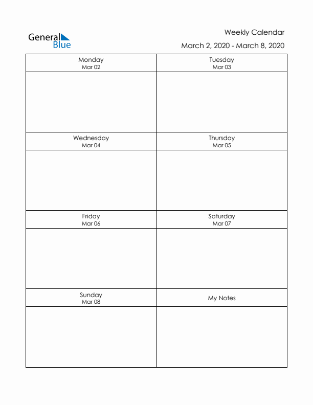 Printable Weekly Planner Template (Week 10 of 2020)