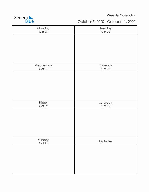 Printable Weekly Planner Template (Week 41 of 2020)
