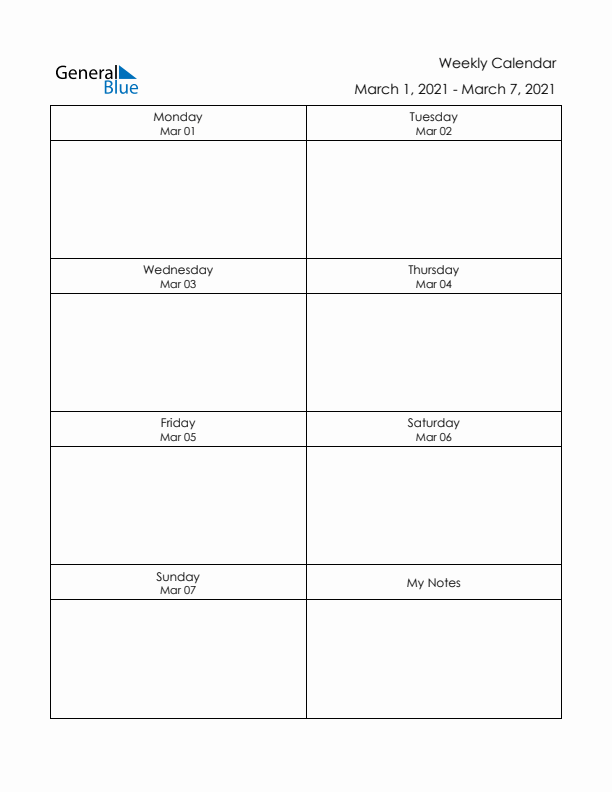 Printable Weekly Planner Template (Week 9 of 2021)
