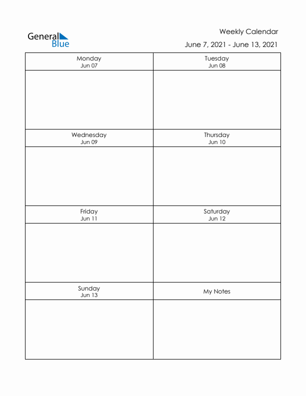 Printable Weekly Planner Template (Week 23 of 2021)
