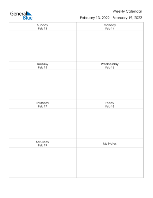 weekly calendar february 13 2022 to february 19 2022 pdf word excel