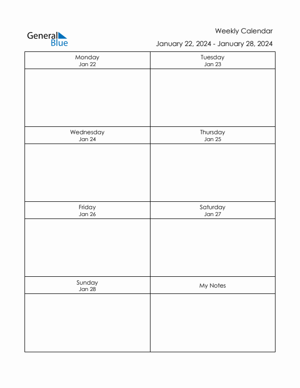 Printable Weekly Planner Template (Week 4 of 2024)