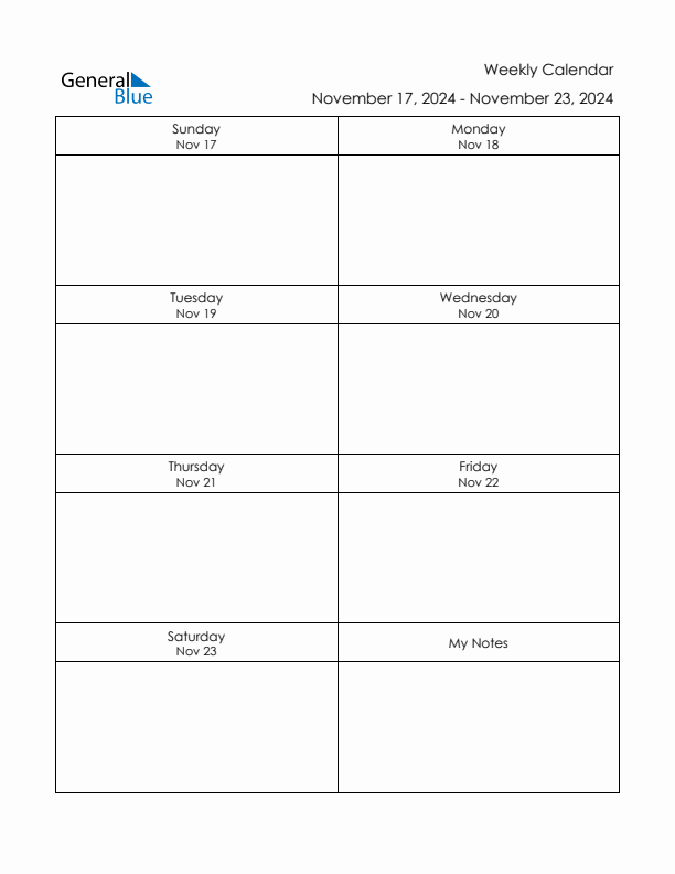Printable Weekly Planner Template (Week 47 of 2024)