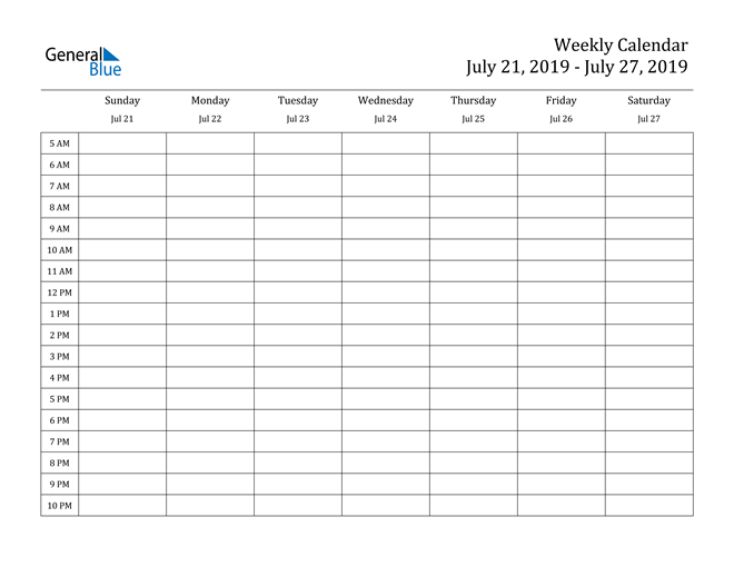 weekly calendar july 21 2019 to july 27 2019 pdf word excel