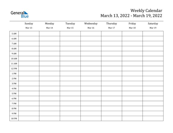 weekly calendar march 13 2022 to march 19 2022 pdf word excel