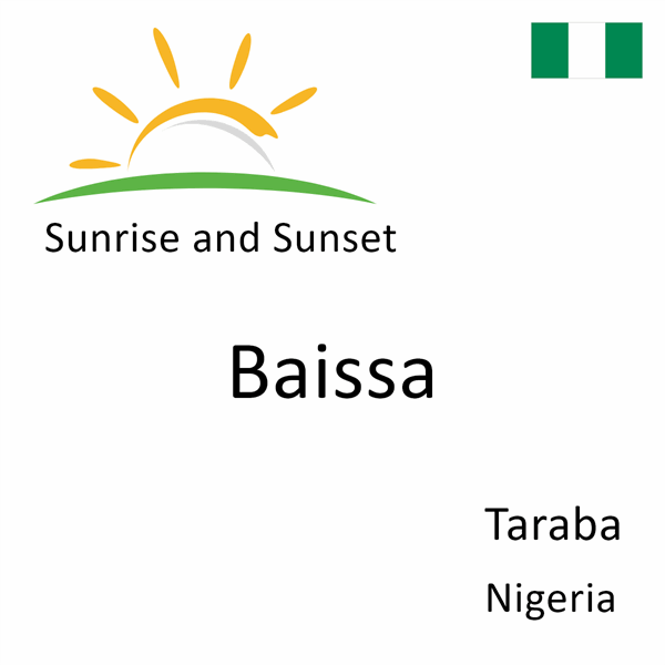 Sunrise and sunset times for Baissa, Taraba, Nigeria
