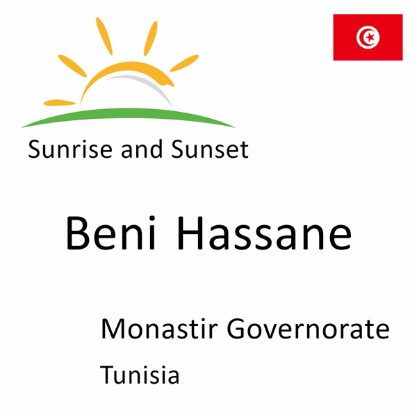 Sunrise and sunset times for Beni Hassane, Monastir Governorate, Tunisia
