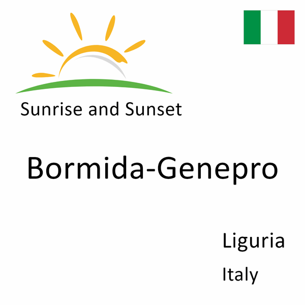 Sunrise and sunset times for Bormida-Genepro, Liguria, Italy