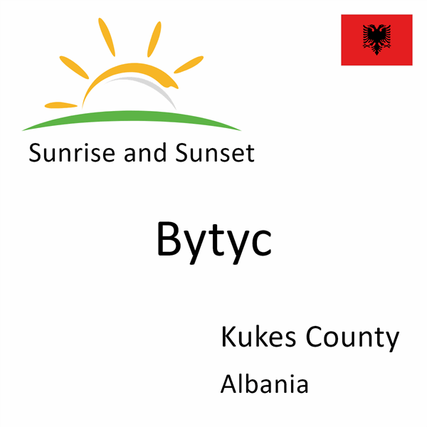 Sunrise and sunset times for Bytyc, Kukes County, Albania