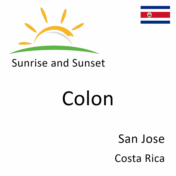 Sunrise and sunset times for Colon, San Jose, Costa Rica
