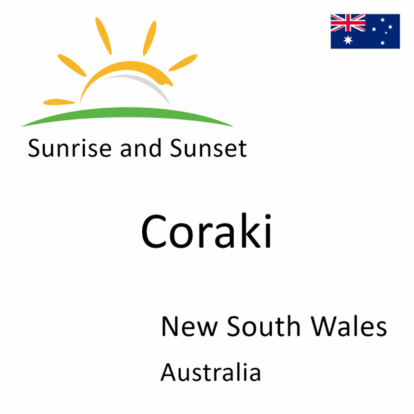 Sunrise and sunset times for Coraki, New South Wales, Australia