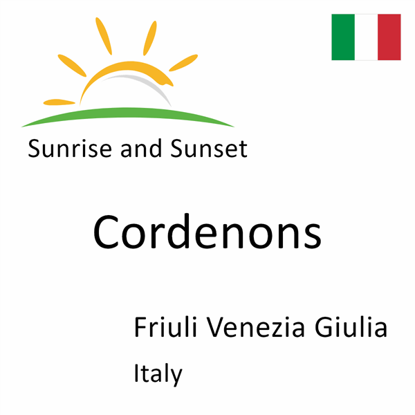 Sunrise and sunset times for Cordenons, Friuli Venezia Giulia, Italy