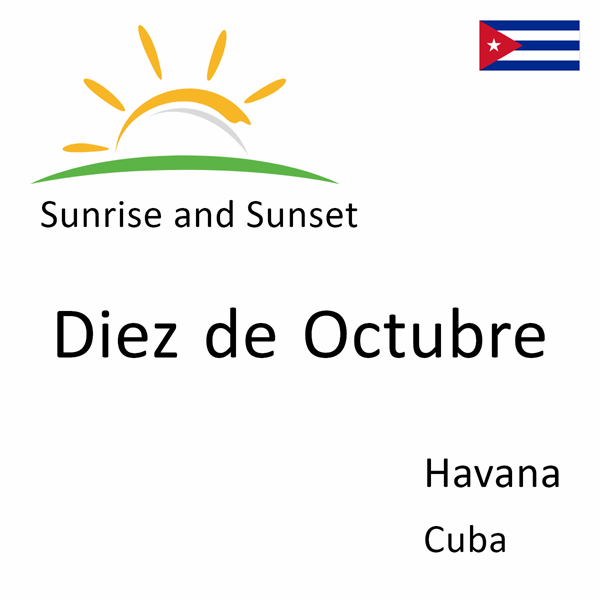 Sunrise and sunset times for Diez de Octubre, Havana, Cuba