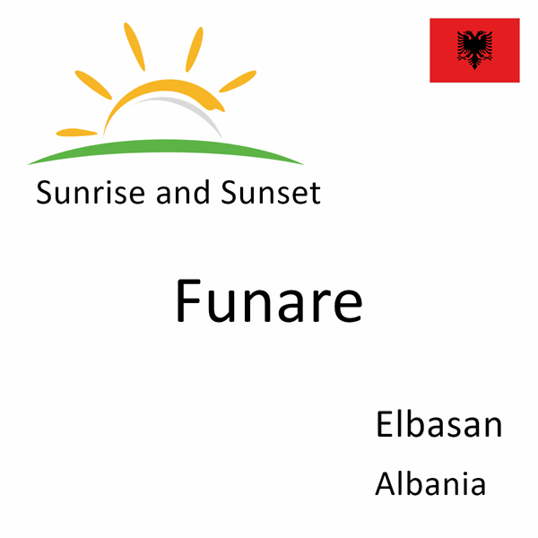 Sunrise and sunset times for Funare, Elbasan, Albania
