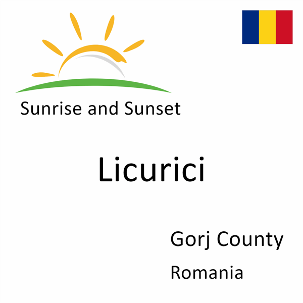 Sunrise and sunset times for Licurici, Gorj County, Romania