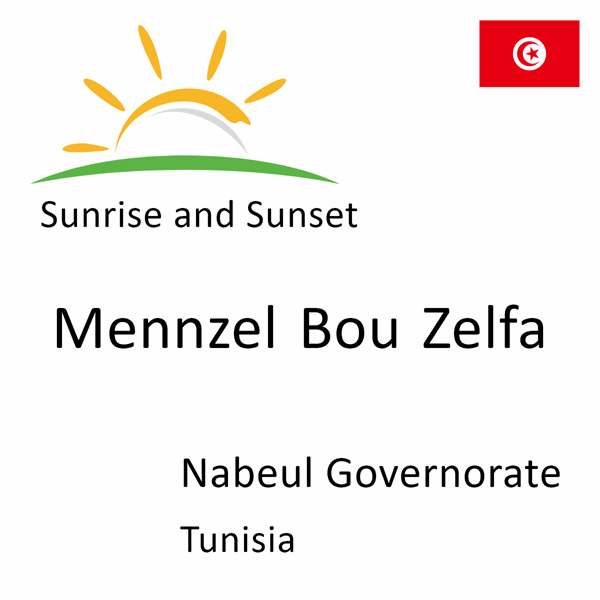 Sunrise and sunset times for Mennzel Bou Zelfa, Nabeul Governorate, Tunisia